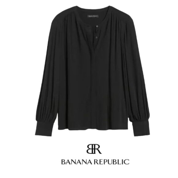 Banana Republic TALL Navy Button Down Work Blouse‎ New with Tags ST - Picture 1 of 4